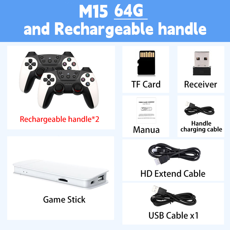 Retro Gaming Console Handheld - M15 Game Stick Mini TV Rechargeable